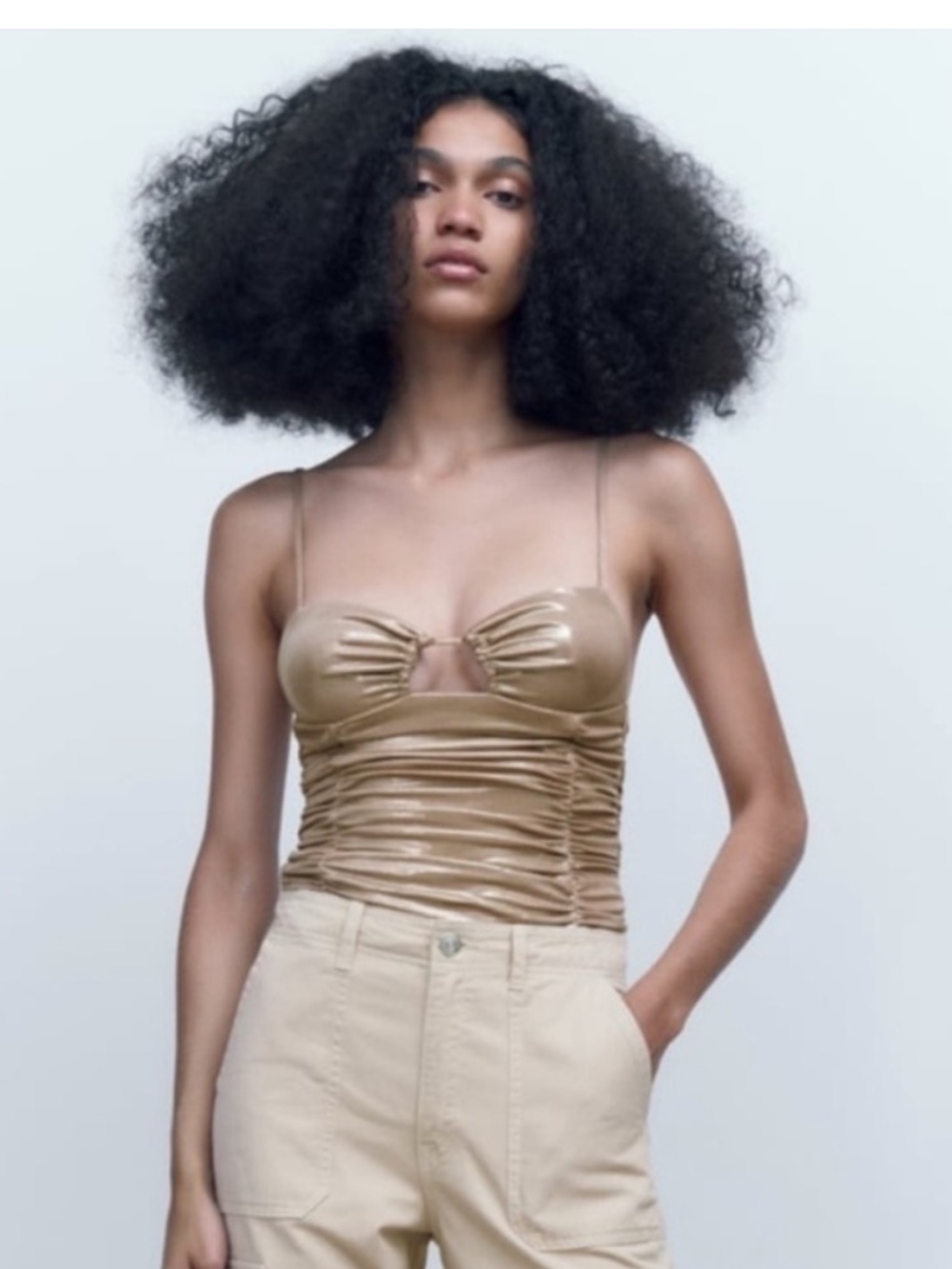 Zara Metallic Gold lame Ruched bodysuit disco glam BNWT